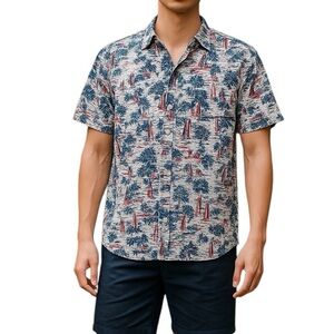 Men’s Columbia XL Regular Fit Short Sleeve Button Front Sailboat Lighthouse